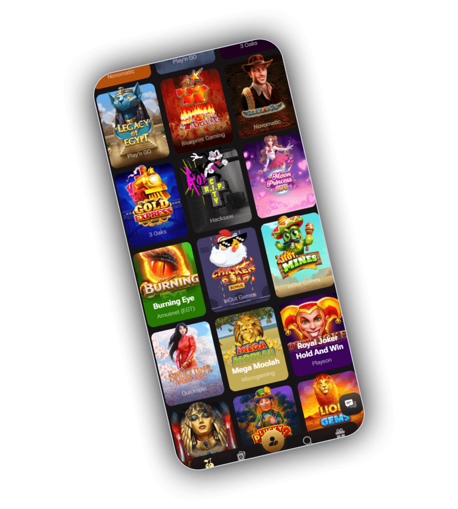 The Lucki games area with the slot shelves and the search field